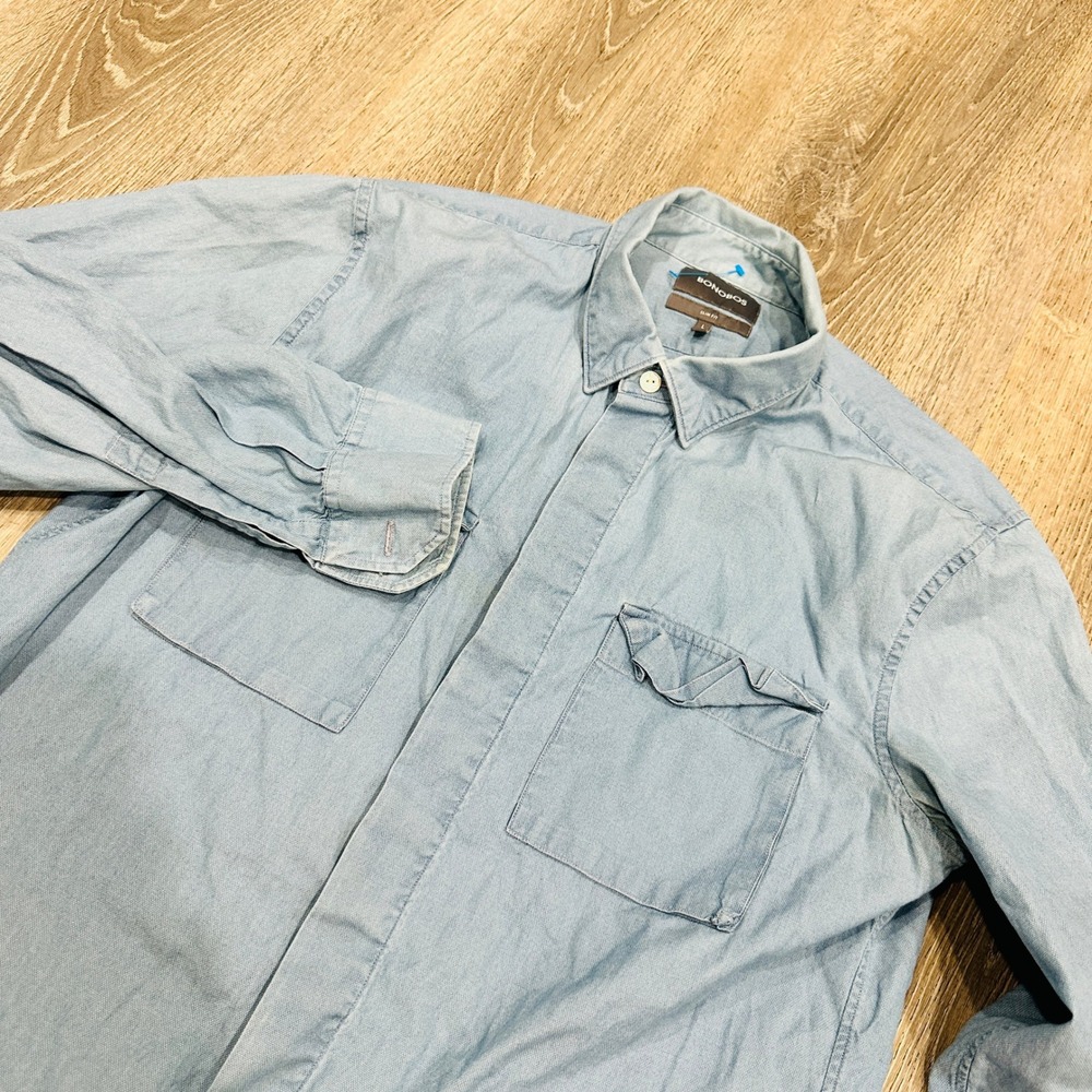 Bonobos Shirts Mens Large Slim Fit Light Blue Cotton Chambray Button Down Shirt